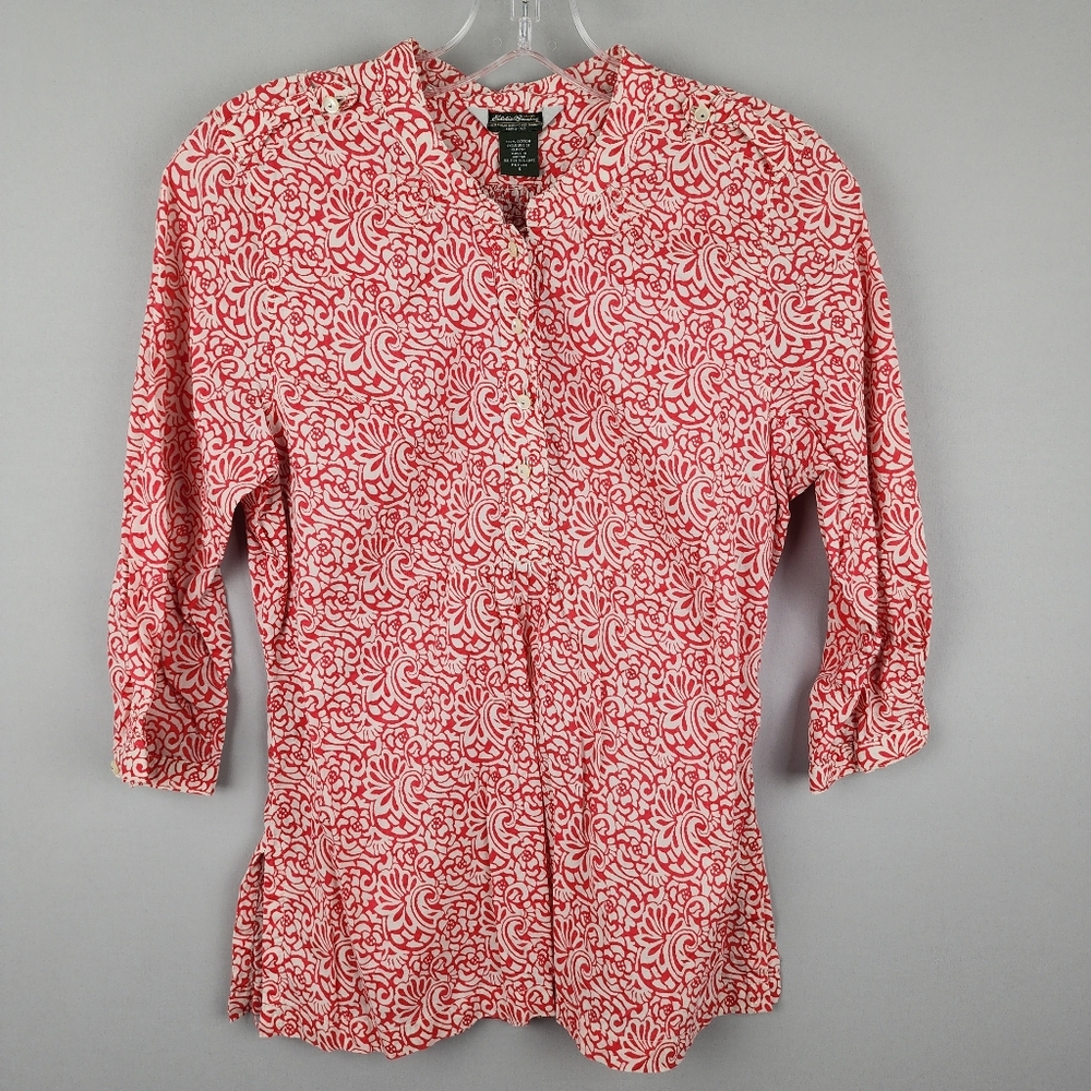 Eddie Bauer Shirt Boho Red and White Floral  Sz Small Petite